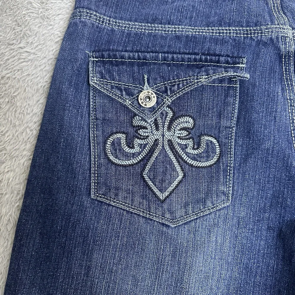 Mens‎ 36x26 Straight Leg Jeans Dark Wash Streetwear Embroidered Crest Cotton